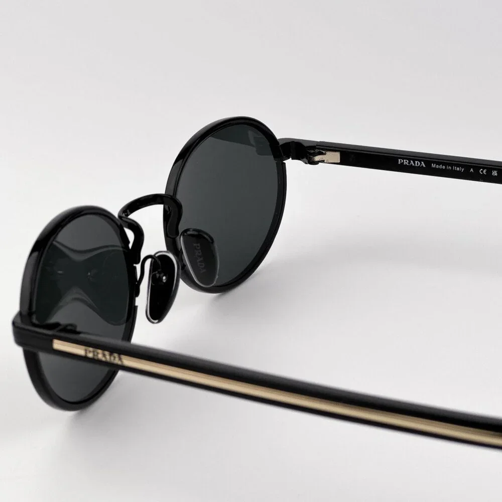 Prada PRB56S Oval Sunglasses – Black Frame with Dark Grey Lenses | Model AAV08Z - Picture 7 of 10